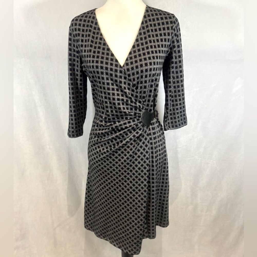 Max Studio faux wrap leather side buckle black and white dress size small